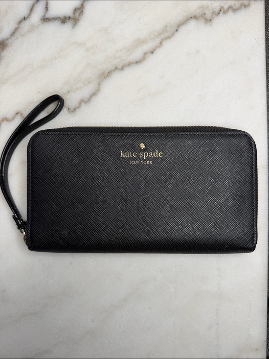 kate spade Handbags - kate spade Black Leather Zip-Around Wristlet Wallet with Gold Logo